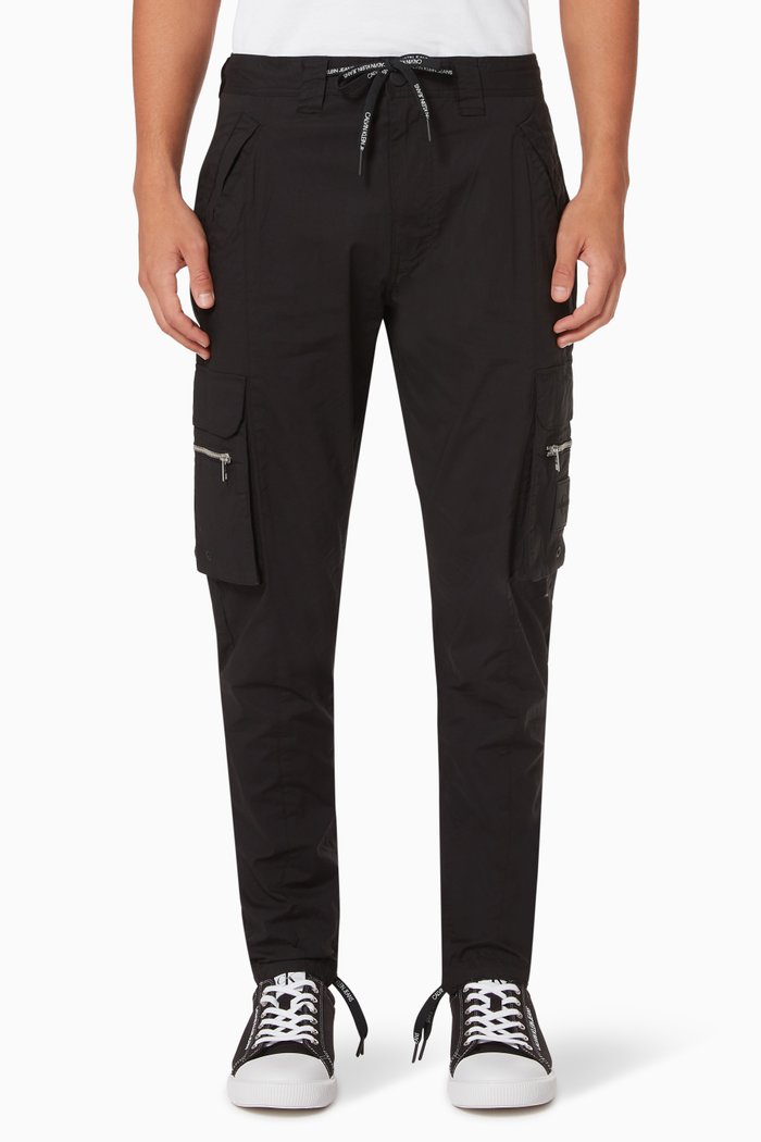 

Slim Cargo Pants in Stretch Poplin, Black