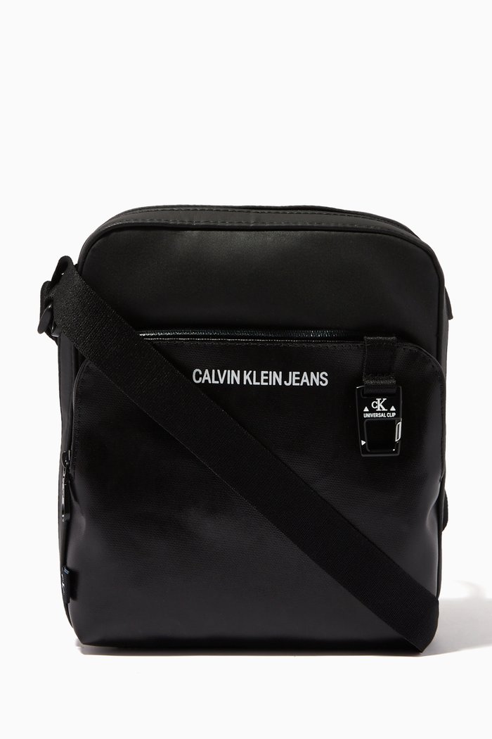 

CK Crossbody Bag in Cotton-blend Canvas, Black