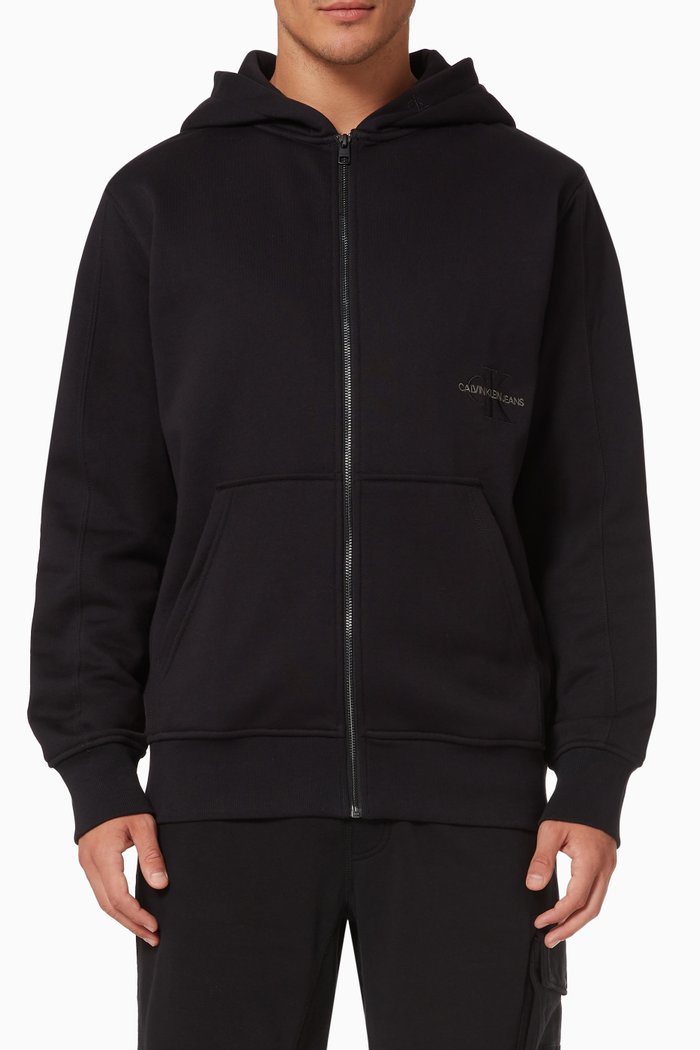 

Zip Up Hoodie in Organic Fleece, Black