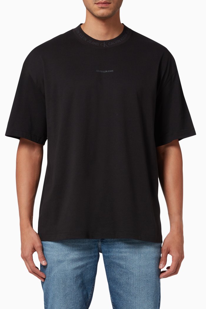 Oversized Logo Collar T-shirt in Organic Cotton, Black