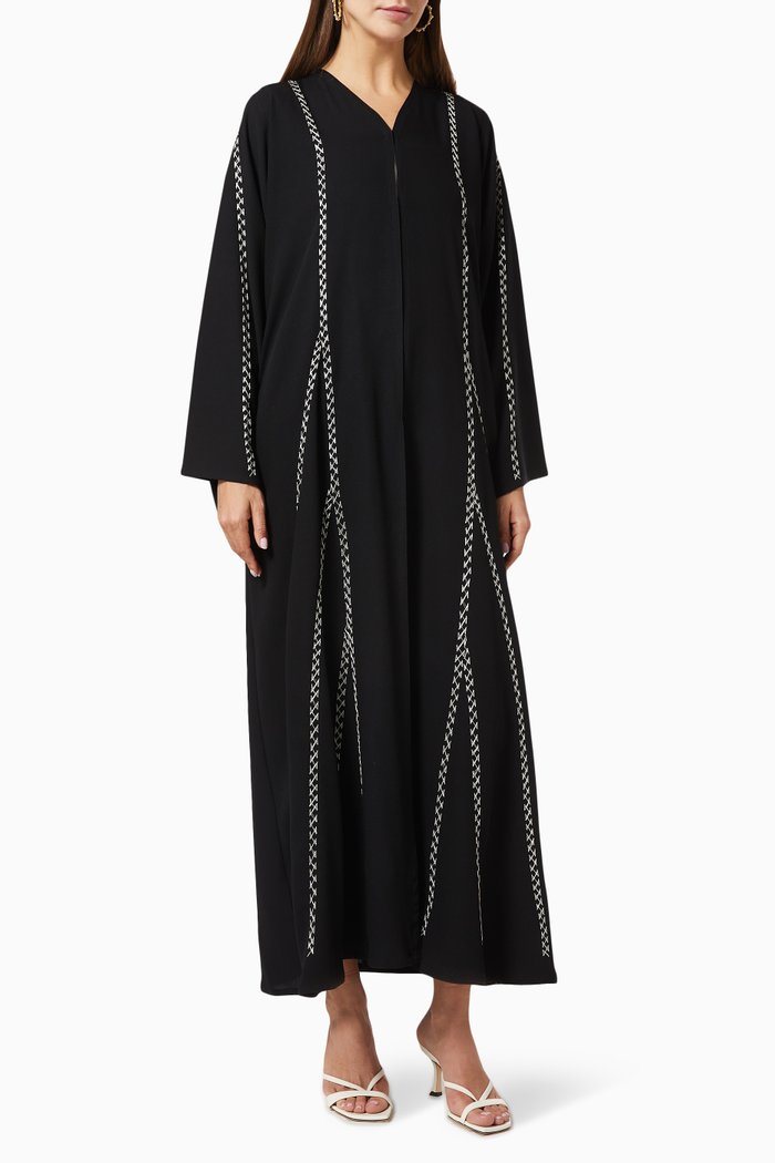 Contrast Embroidered Abaya in Crepe, Black