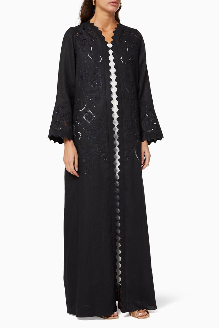 

Tonal Embroidery Abaya, Black
