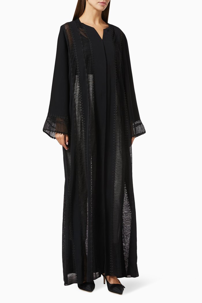 

Embroidered Panelled Abaya, Black