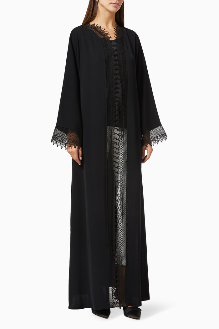 

Floral Embroidered Abaya, Black