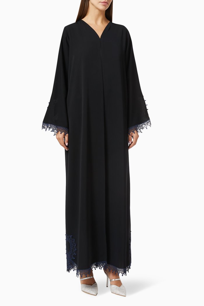 

Embroidered Trim Abaya, Black