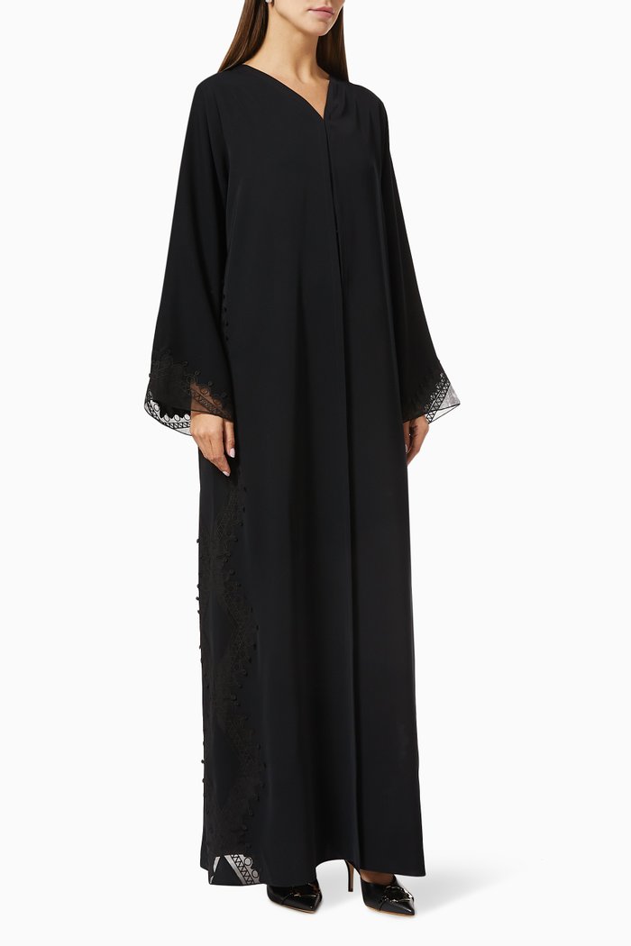 

Embroidered Trim Abaya, Black
