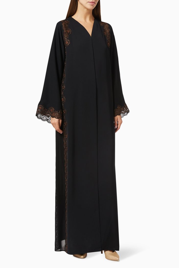 

Embroidered Trim Abaya, Black