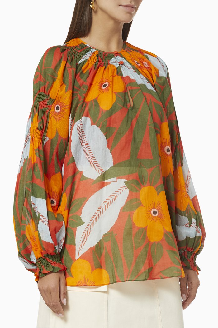 

Oleander Blouse in Floral Ramie, Orange