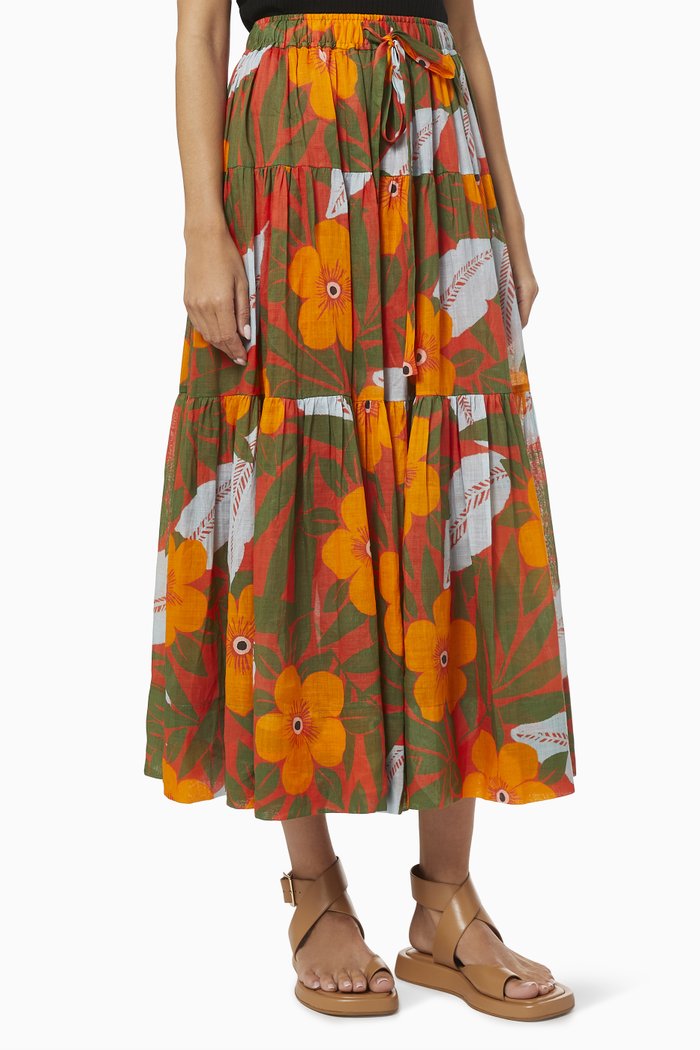 

Oleander Skirt in Floral Ramie, Orange