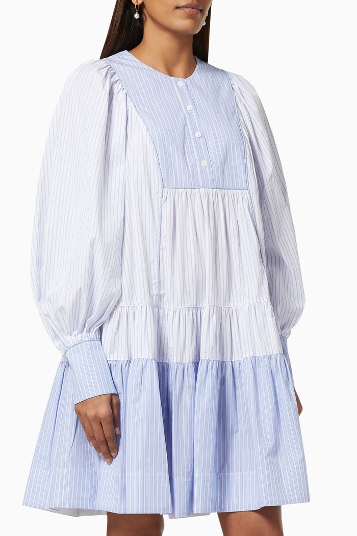 Diana Tiered Mini Dress in Cotton, Blue