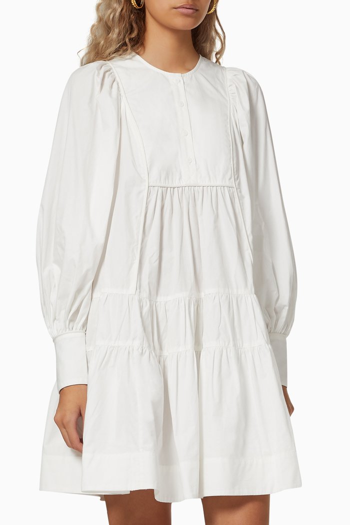 

Frances Poplin Tiered Mini Dress in Organic Cotton, White