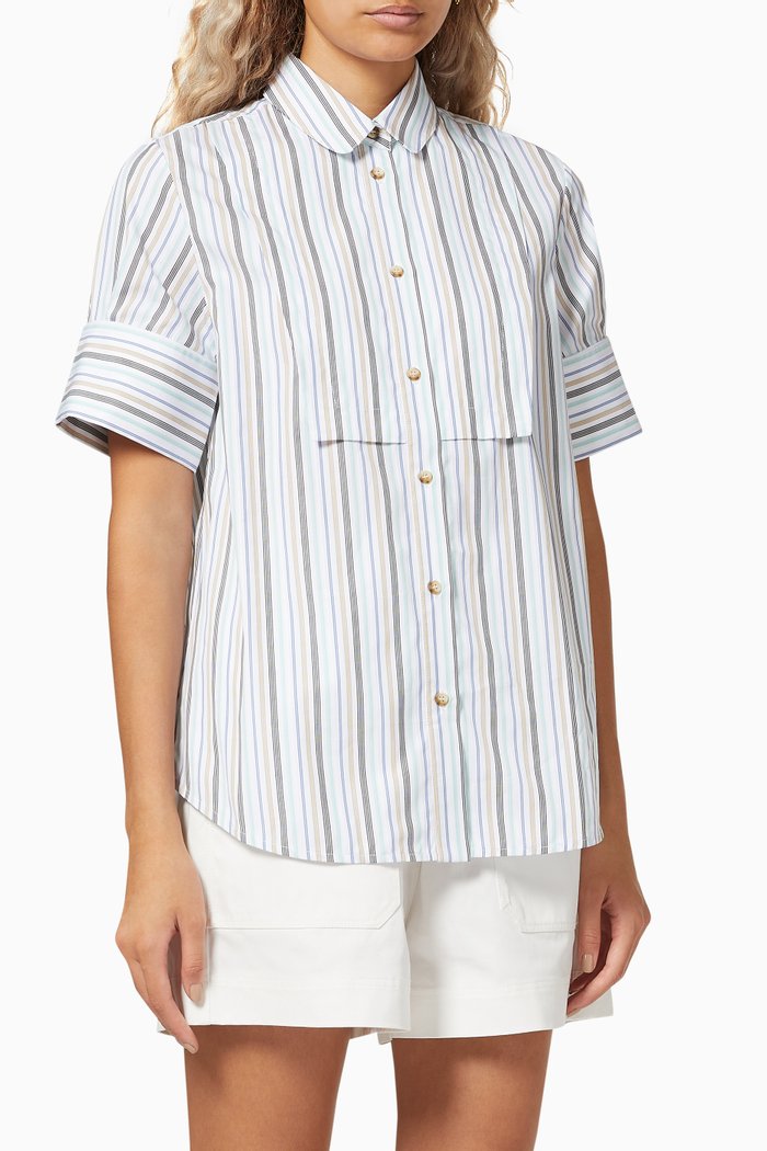 

Eddie Bib Front Shirt in Cotton, Blue