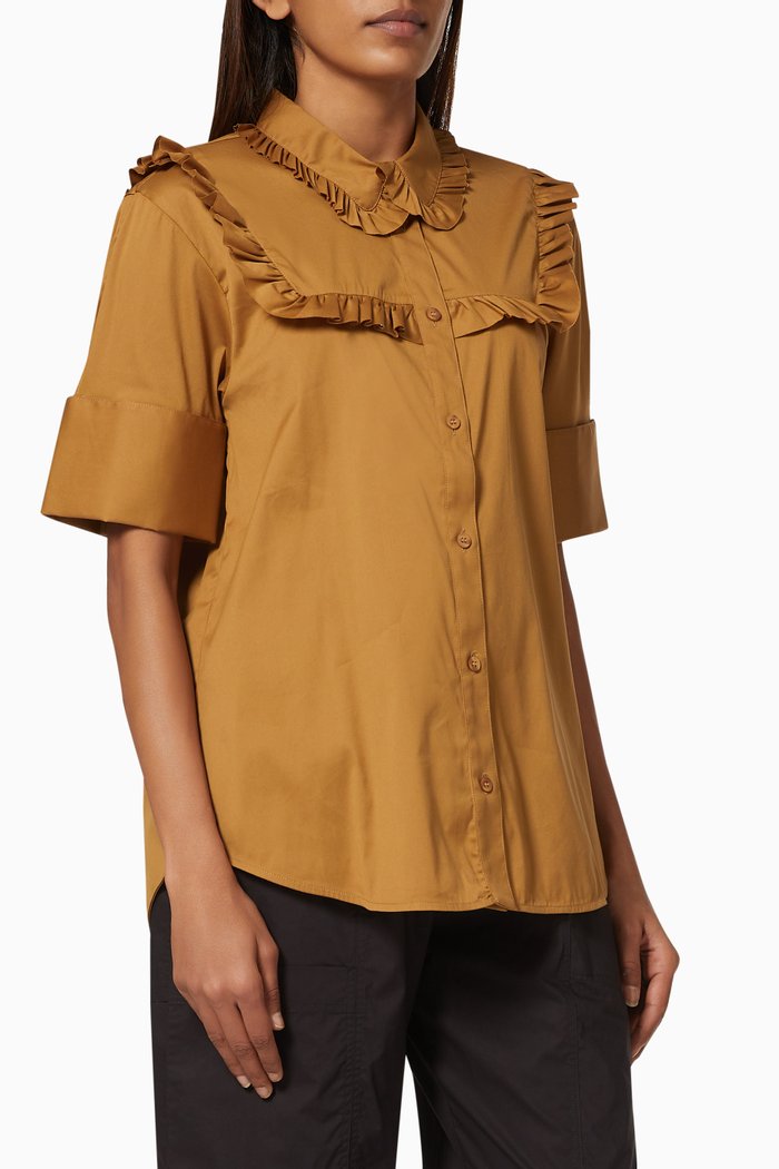Elizabeth Double Bib Front Top in Cotton, Brown