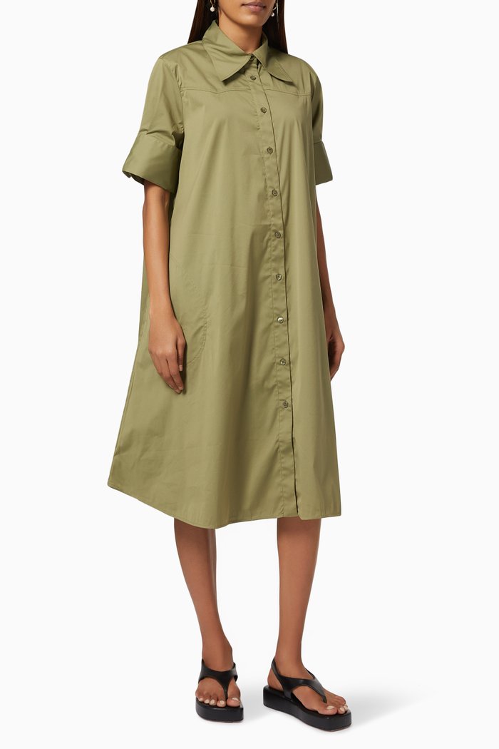 

Elizabeth Western Shirt Dress in Cotton, Brown