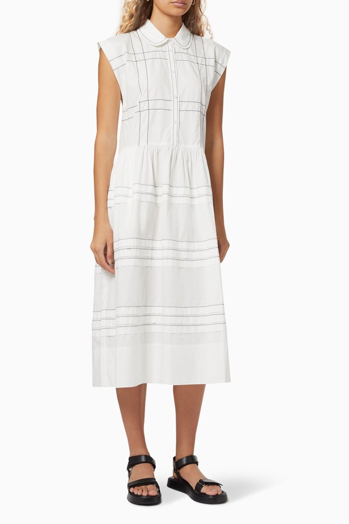 

Parker Embroidered Tucked Dress in Organic Cotton, White