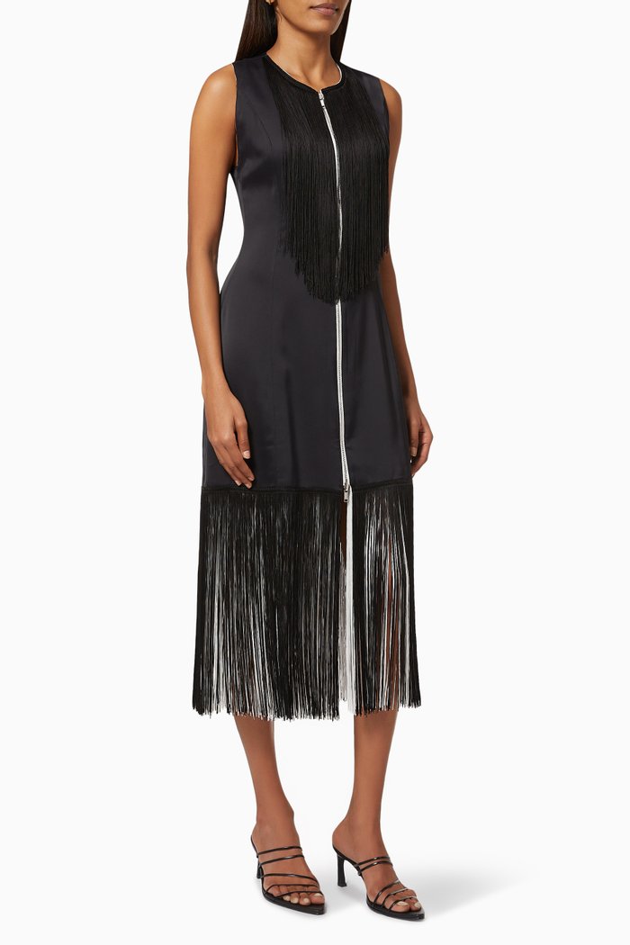 

Reversible Dress with Fringe, Black
