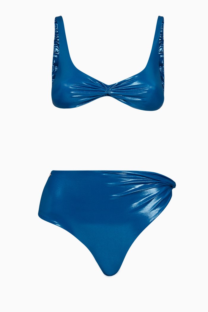 

Metallic Twist Bikini Set in Stretch Polyester, Blue