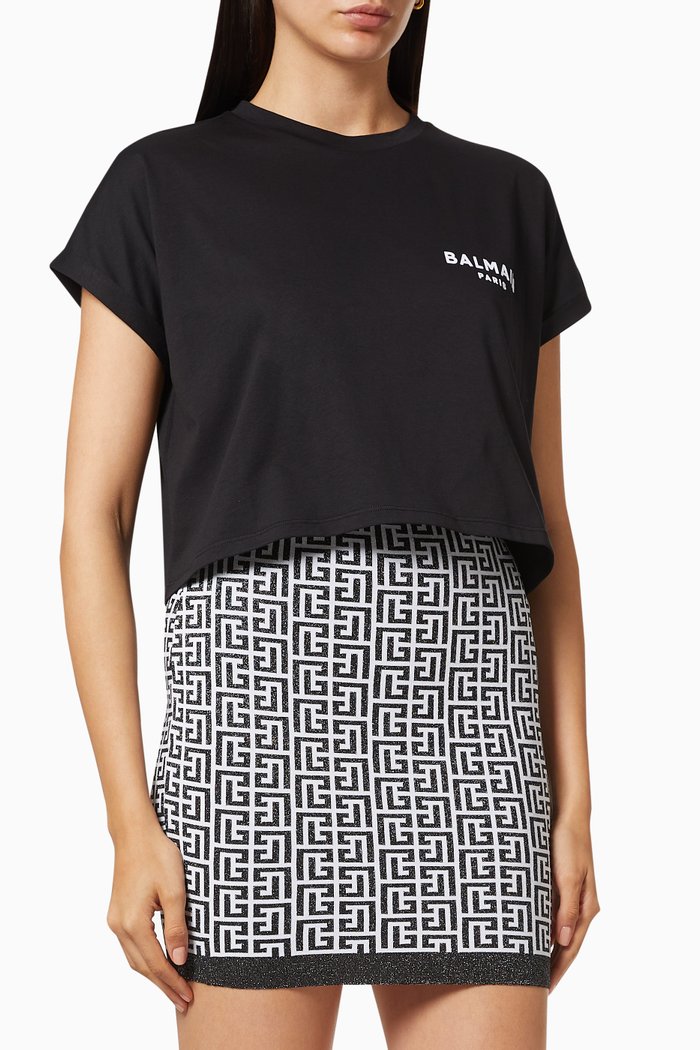 

Flocked Logo Cropped T-shirt in jersey, Black
