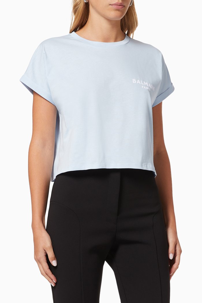 

Flocked Logo Cropped T-shirt in jersey, Blue