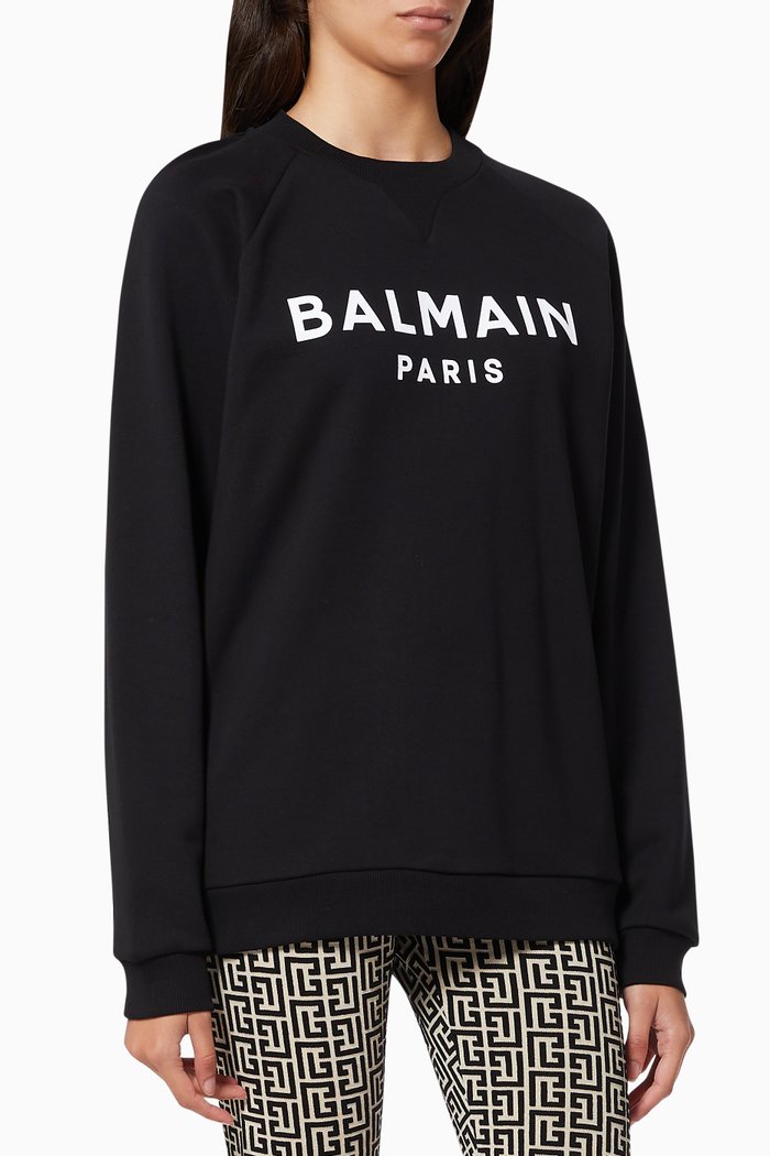 

Flocked Logo Sweatshirt in Cotton, Black