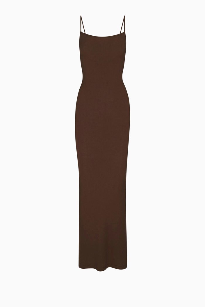

Soft Lounge Long Slip Dress, Brown