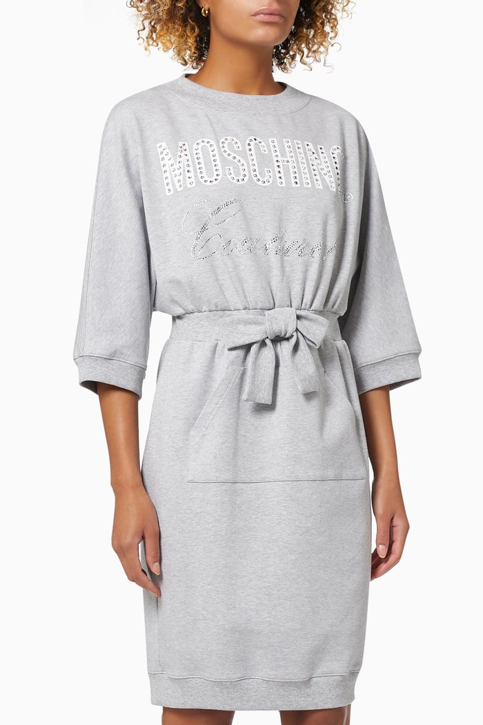 

Embellished Logo Dress in Jersey, Grey