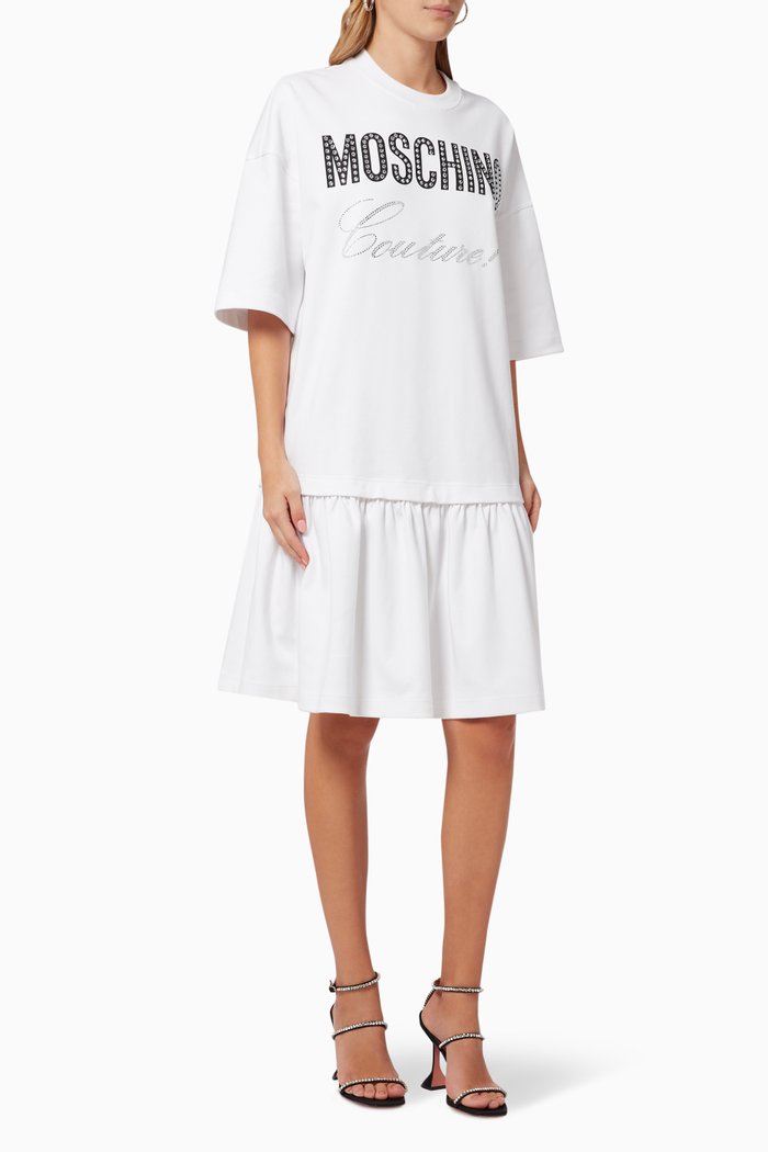 

Logo Print T-shirt Dress in Cotton, White