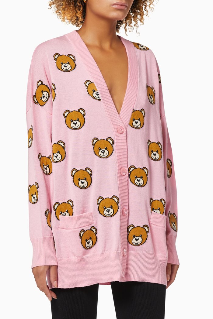

Allover Teddy Bear Cardigan in Cotton, Pink