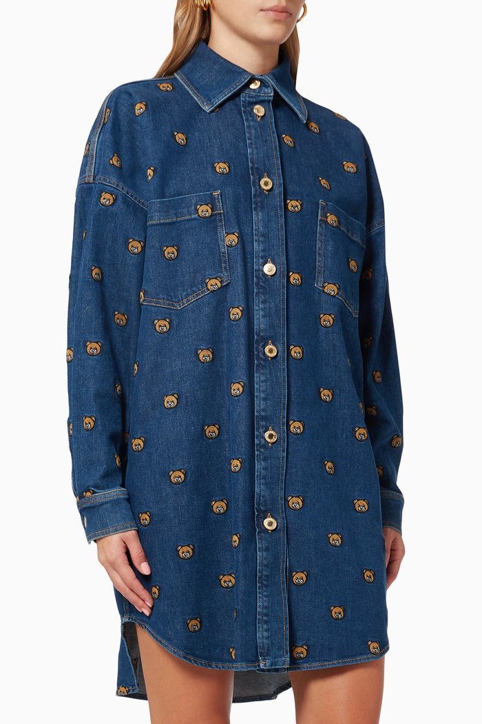

Teddy Print Shirt in Denim, Blue