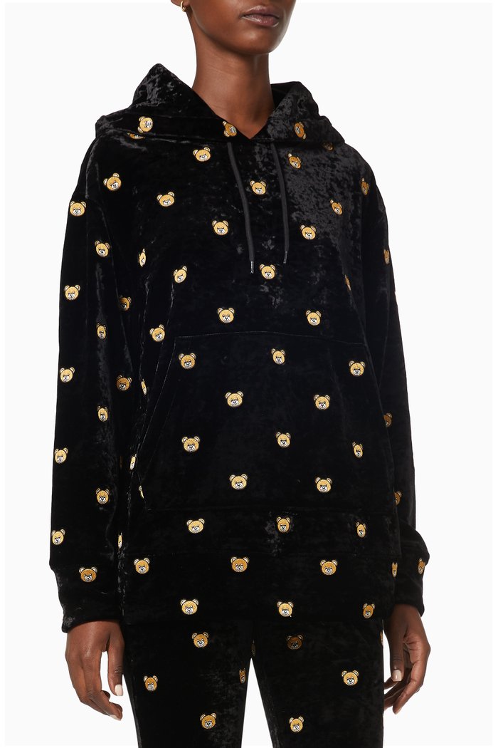 

Teddy Embroidered Sweatshirt in Velour, Black