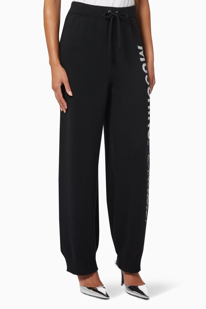

Knitted Track Pants with Metallic Intarsia Logo, Black