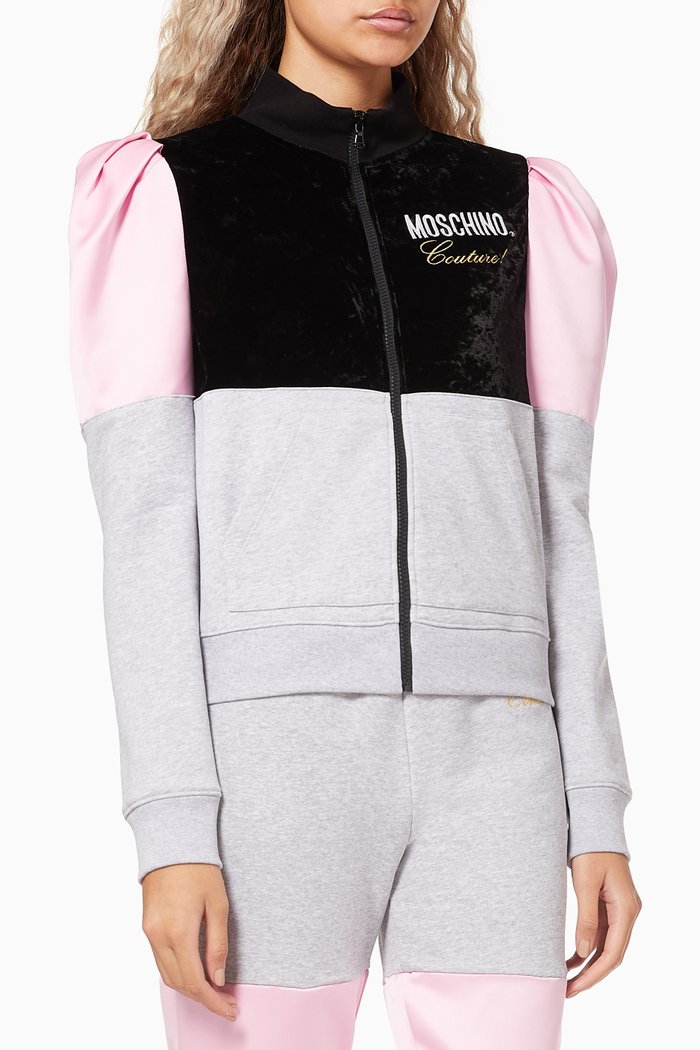 

Colour-block Zip Sweatshirt in Cotton, Grey