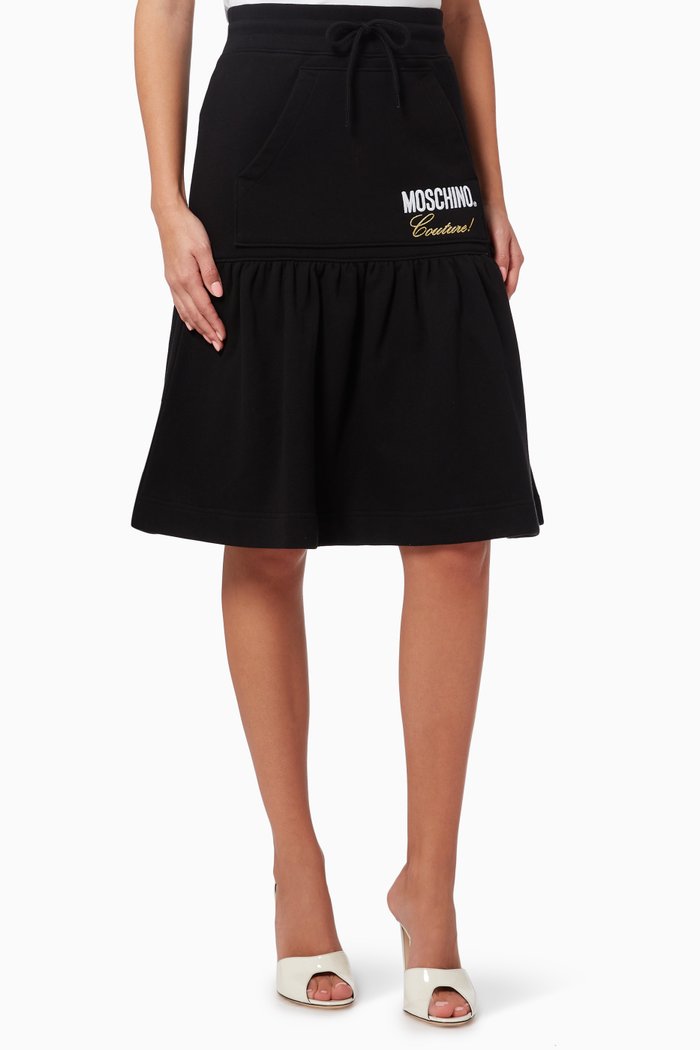 

Flared Midi Skirt in Cotton, Black