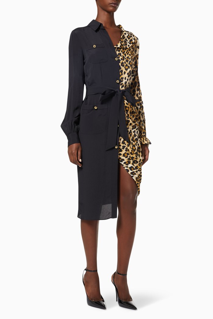 

Panelled Shirt Dress in Silk Blend, Black