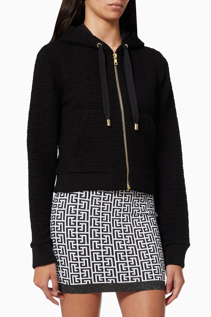 

Flocked Monogram Crop Hoodie in Viscose Blend, Black