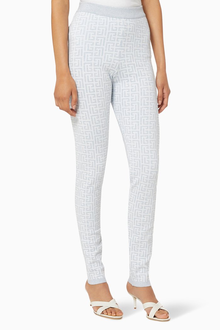 

Glitter Monogram Leggings in Jacquard Knit, Blue