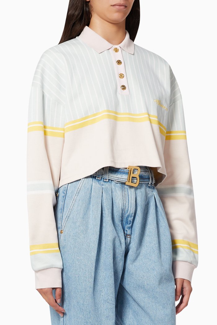 

Cropped Polo Shirt in Cotton, Multicolour