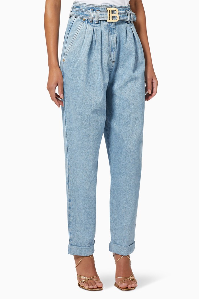 

Logo Buckle Boyfriend Jeans in Cotton, Blue
