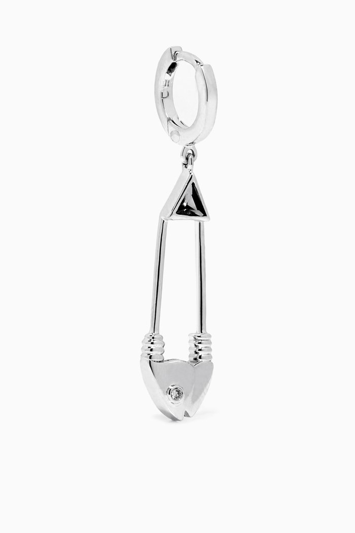 

Safety Pin Single Hoop Earrings in 18kt White Gold, Silver