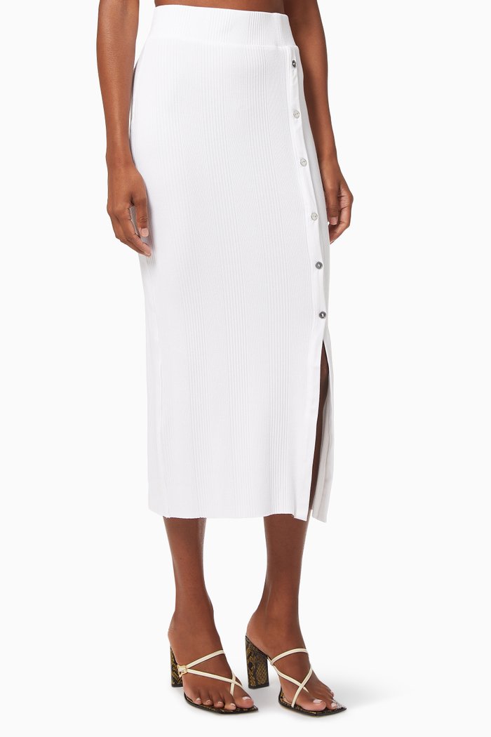 

Button Knit Midi Skirt, White