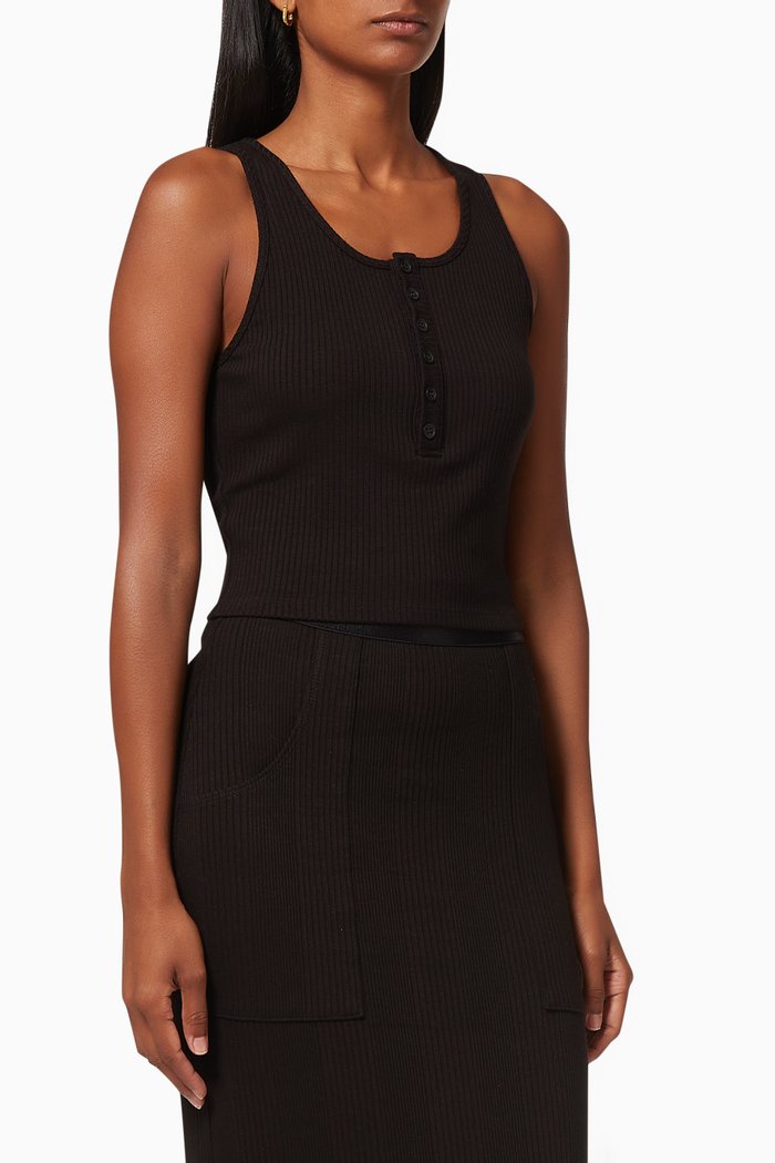 

Knit Henley Tank top in Cotton, Black