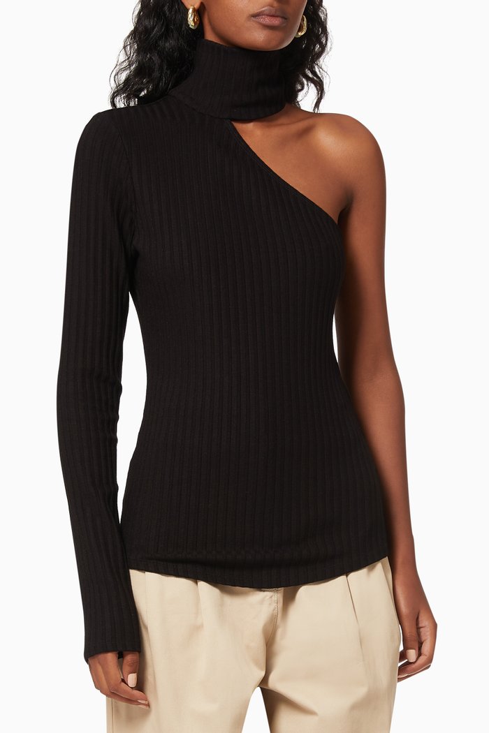 

One Shoulder Turtleneck Top, Black