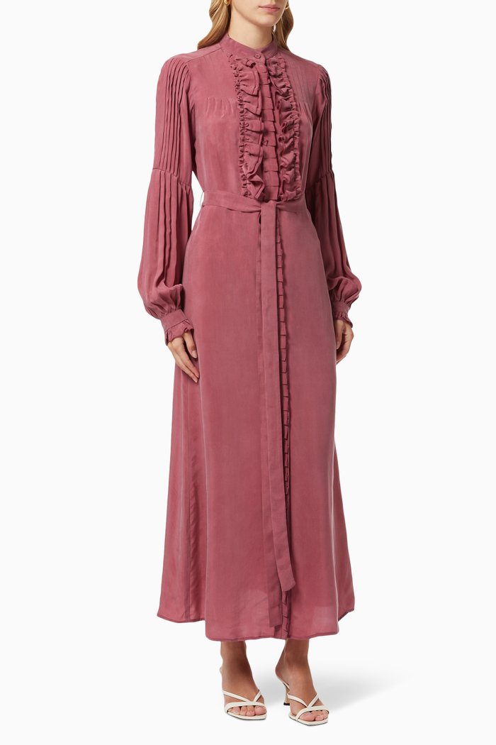 

Frill Shirt Dress with Belt, Burgundy