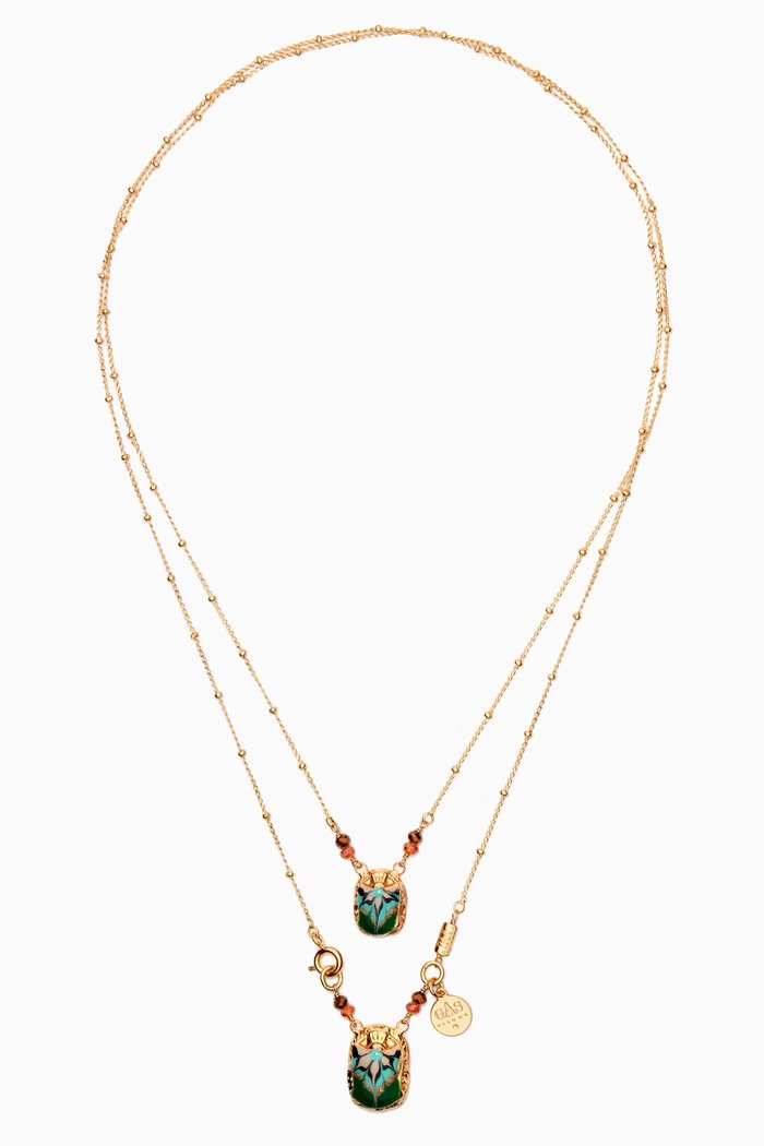 

Scaramouche Scapulaire Necklace in 24kt Gold Plating, Green