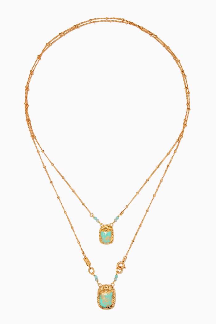

Scaramouche Scapulaire Necklace in 24kt Gold Plating, Blue