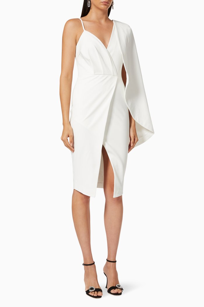 

One Shoulder Midi Dress in Crepe, White