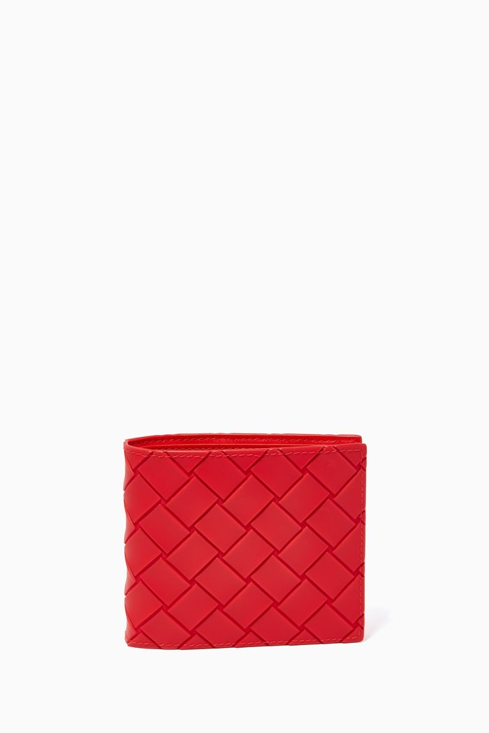 

Bi-fold Wallet in Intrecciato Leather, Red