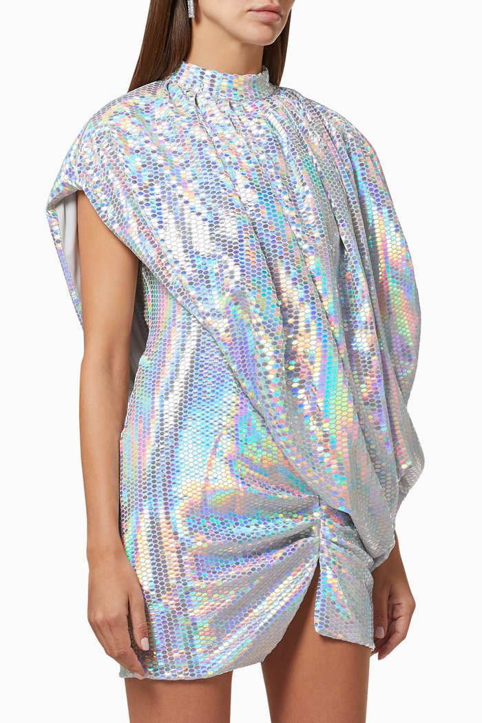 

Mini Dress in Holographic Jersey, Silver