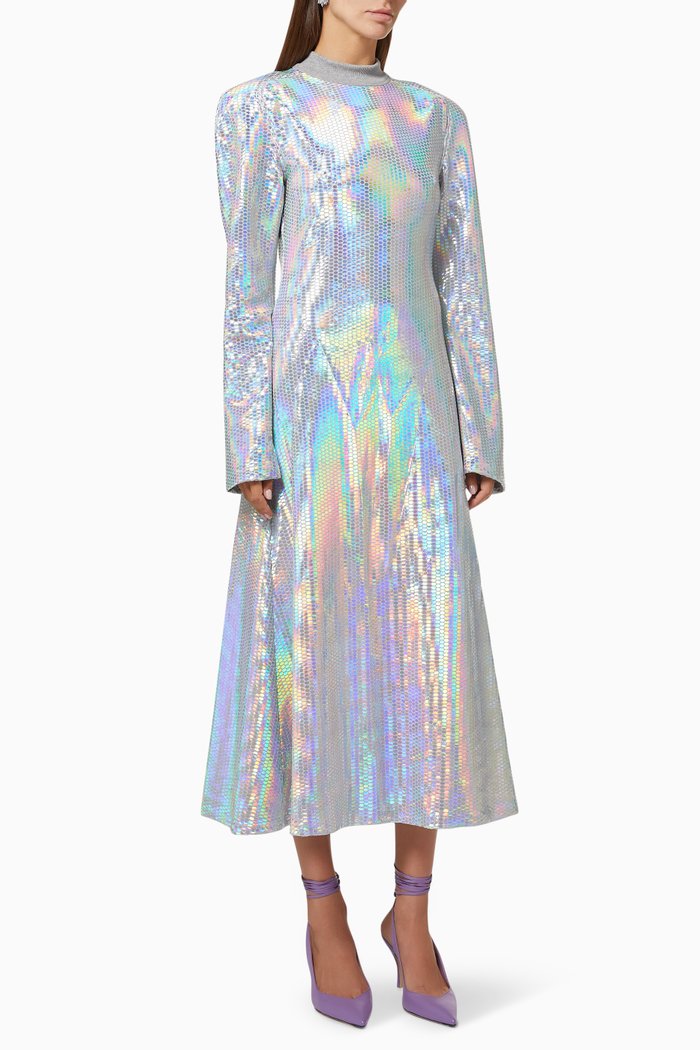 

Midi Dress in Holographic Jersey, Silver