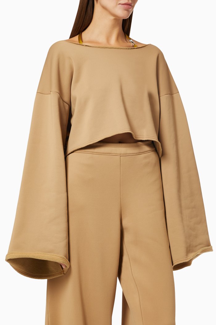 

Long Sleeve Crop Sweatshirt in Cotton, Neutral
